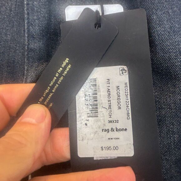 Rag & Bone Mens Fit 1 Aero Skinny 30Wx32L Dark Indigo Stretch Jeans McGregor NWT - Picture 3 of 10